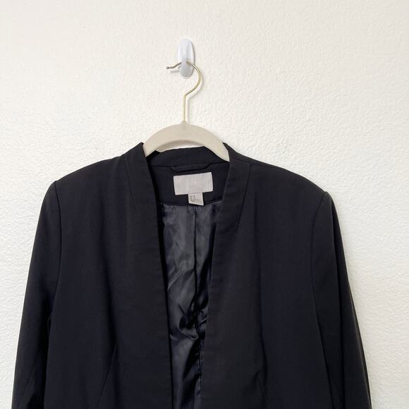 [H&M] Black Gold Hardware Zip Pockets Open Front Blazer Jacket Work Career Sz 10 - Picture 3 of 11